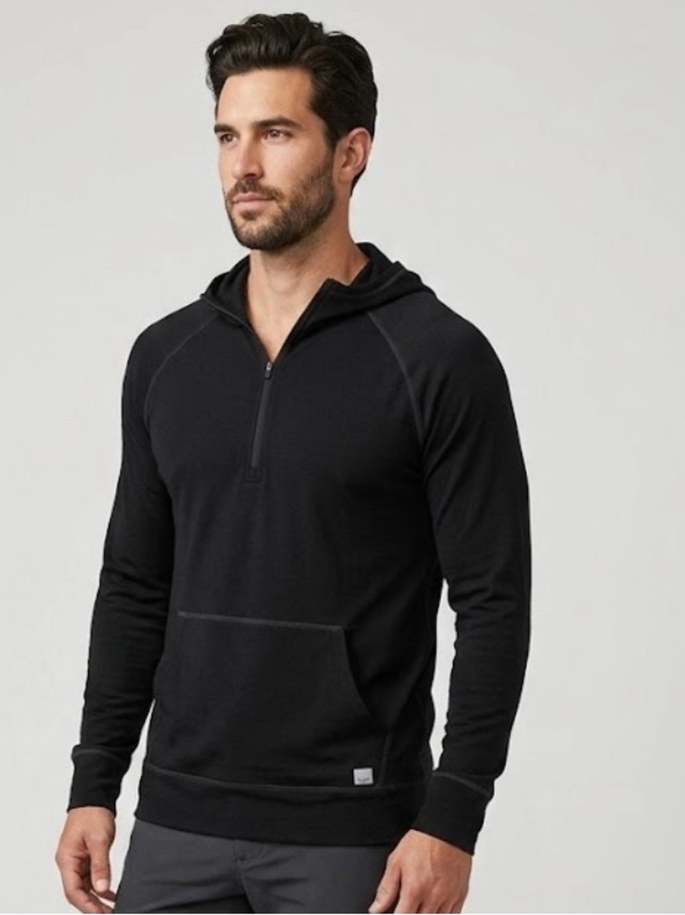 Vuori Black Quarter-Zip Hooded Pullover size s